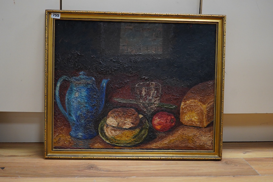 Peter Thomson, still life, ‘A Mackechnie’, initialled, impasto oil on board, 45 x 57cm
